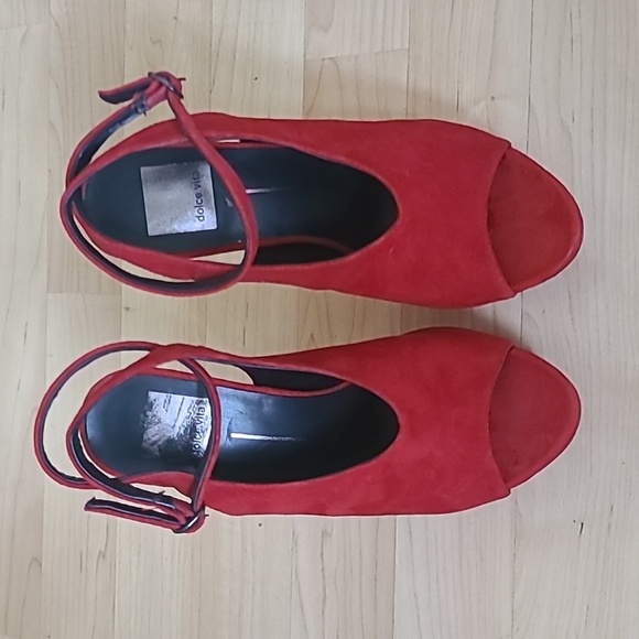 Dolce Vita Sexy Red Suede Strap High Heels Open Toe Platform Stilleto Size 6 - Picture 5 of 9